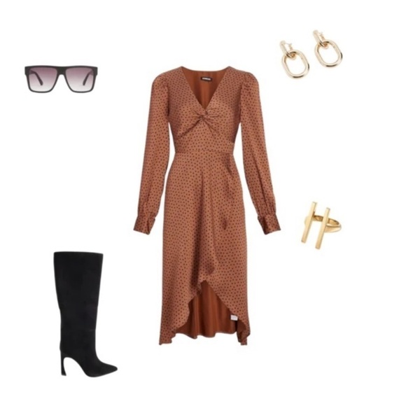 EXPRESS POLKA DOT‎ LONG SLEEVE TWIST FRONT MIDI DRESS NWT SZ MED - Picture 5 of 16